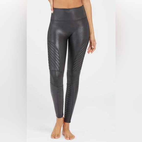 SPANX‎ Faux Leather Metallic Stretch Moto Leggings Activewear Size Small - Picture 1 of 13